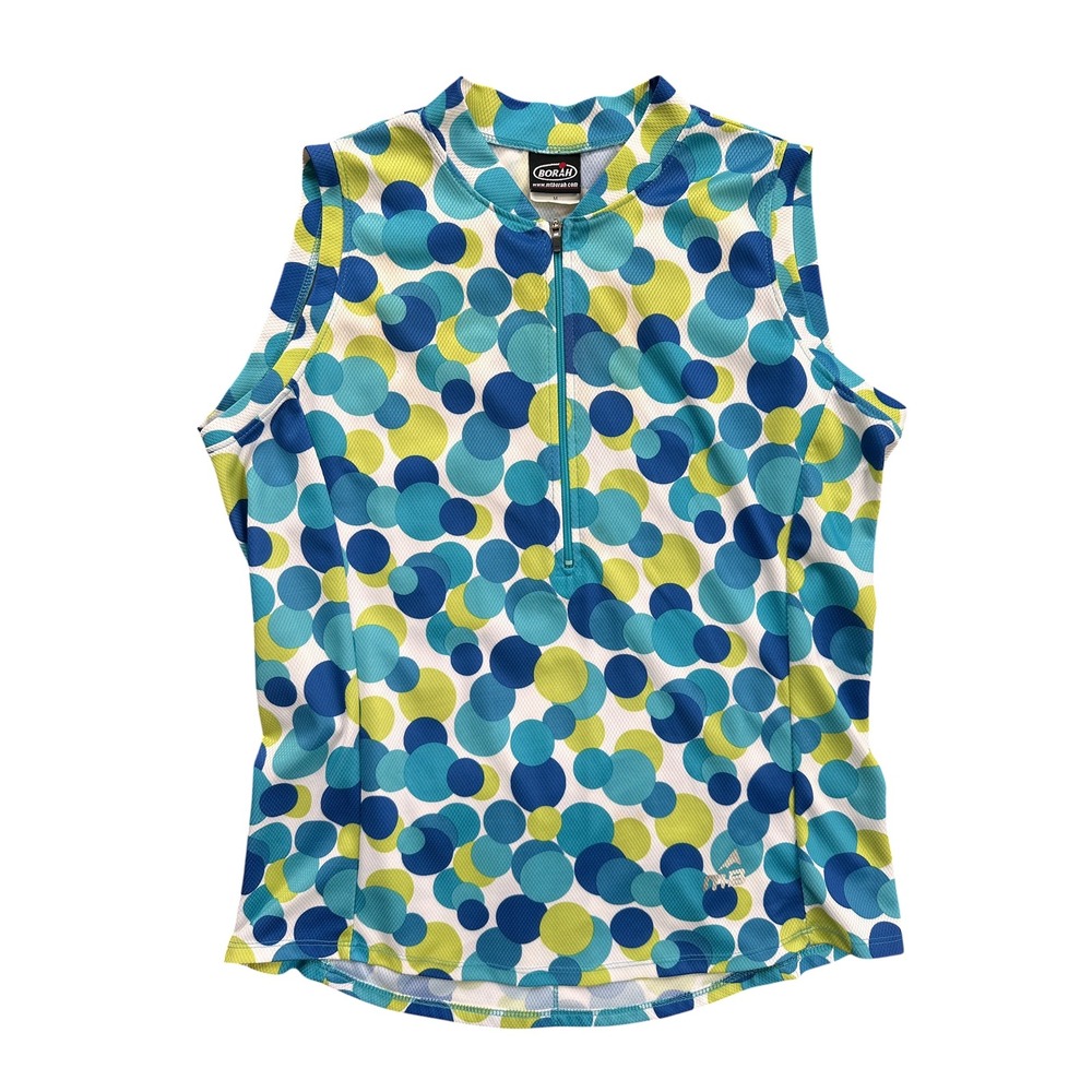 Borah Cycling Jersey Womens Medium Blue Green Polka Dot Sleeveless Zip Top USA